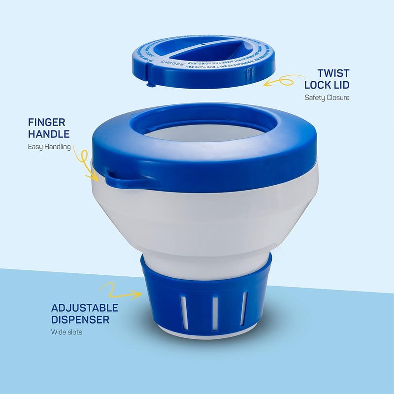 SEWANTA Premium Floating Chlorine Dispenser for Pools Fits 1-3" Tablets - Pool Chlorine Floater with Adjustable Flow Vents Balanced Chemical Dispenser [4 Tablet Cap] 7.5" Diameter, Extra Strong Construction - Image 4